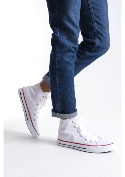 JY0423 Axe Bağcıklı Keten Kumaş Erkek Günlük Sneaker Ayakkabı Kbt - Beyaz