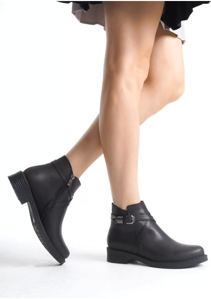 Almıla Fermuarlı Lastikli Ortopedik Taban Topuklukadın Bot St - Siyah