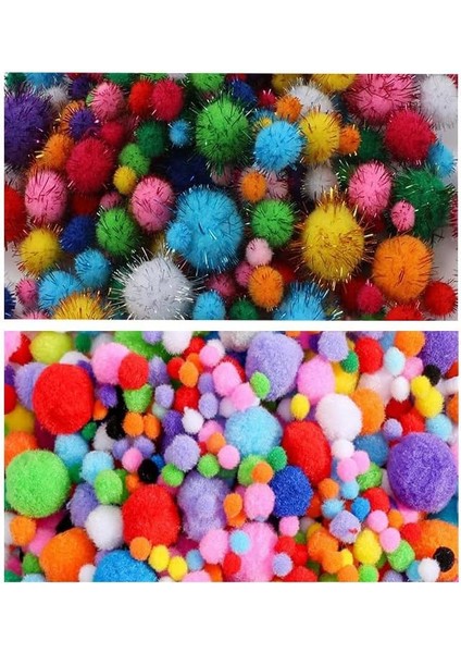 Renkli Pon Pon 10 20 30 mm 170 Li 1 Paket Metalik ve Ana Renkler Peluş Ponpon Tüylü Ponpon Okul Öncesi Kreş Elişi