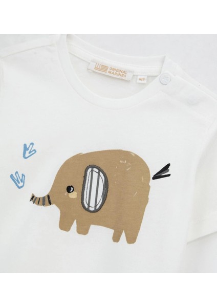 Orginal Marines Erkek Bebek Fil Basklı Tshirt 1-3 Yaş Ekru