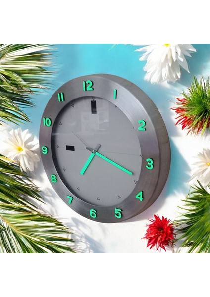 Fosforlu 3D Kabartma Rakam Metal Duvar Saati Çap 36 cm