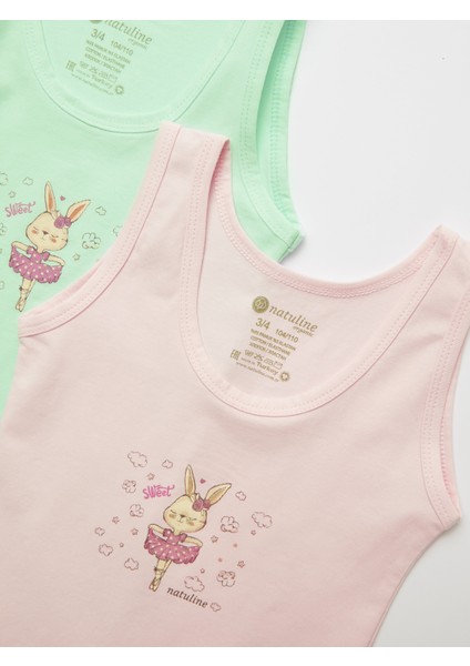 Kız Çocuk Organik Pamuklu Likralı Atlet Sweet Rabbit 2'li Paket