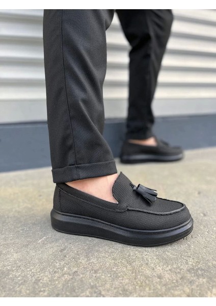 JY154 Blaze Bağcıksız Püsküllü Keten Erkek Günlük Spor Klasik Ayakkabı Kst - Siyah