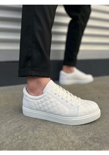 JY166 Prestige Bağcıklı Cilt Kapitone Desenli Erkek Günlük Sneaker Ayakkabı Cbt - Beyaz