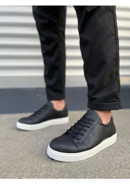 JY165 Elite Bağcıklı Cilt Erkek Günlük Sneaker Ayakkabı Cbt - Siyah
