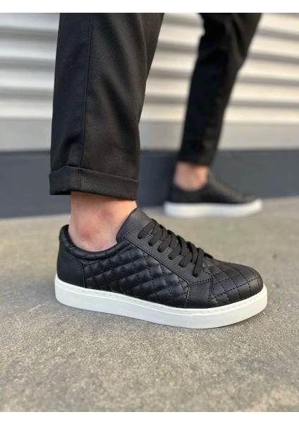 JY166 Prestige Bağcıklı Cilt Kapitone Desenli Erkek Günlük Sneaker Ayakkabı Cbt - Siyah