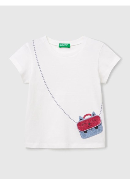 Benetton Kız Çocuk Figürlü Tshirt 1-6 Yaş Beyaz fiyatları