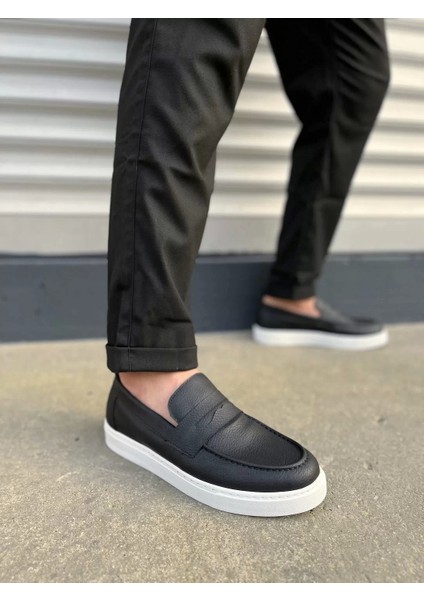 JY180 Estilo x Bağcıksız Cilt Erkek Günlük Spor Klasik Ayakkabı Cbt - Siyah