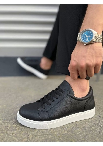 JY165 Elite Bağcıklı Cilt Erkek Günlük Sneaker Ayakkabı Cbt - Siyah
