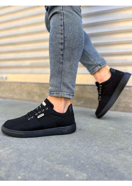 JY0118 Rex Bağcıklı Keten Kumaş Erkek Günlük Sneaker Ayakkabı Kst - Siyah modelleri