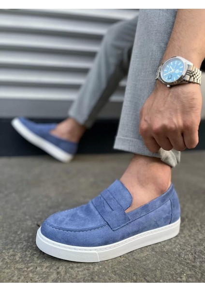 JY180 Estilo x Bağcıksız Süet Erkek Günlük Spor Klasik Ayakkabı Sbt - Mavi