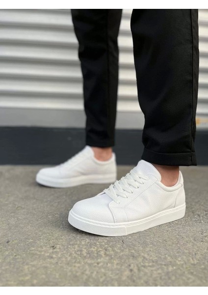 JY165 Elite Bağcıklı Cilt Erkek Günlük Sneaker Ayakkabı Cbt - Beyaz