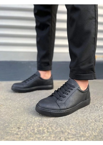 JY165 Elite Bağcıklı Cilt Erkek Günlük Sneaker Ayakkabı Cst - Siyah