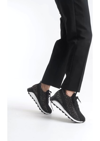 Alya Bağcıklı Ortopedik Taban Taşlı Kadın Sneaker Spor Ayakkabı Bt - Siyah modelleri