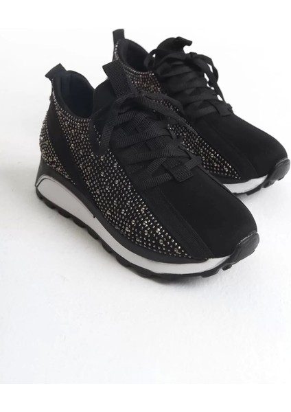 Alya Bağcıklı Ortopedik Taban Taşlı Kadın Sneaker Spor Ayakkabı Bt - Siyah fırsatları