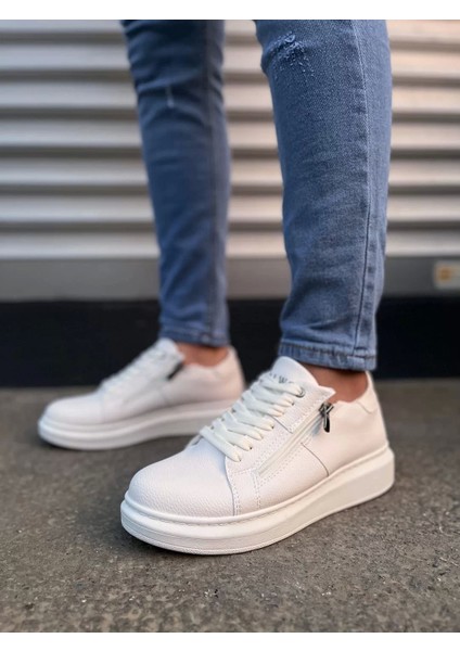 JY155 Warrior Bağcıklı ve Fermuarlı Cilt Erkek Günlük Sneaker Ayakkabı Cbt - Beyaz