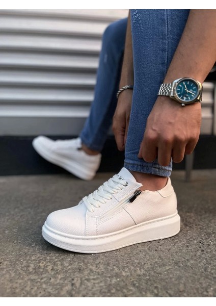 JY155 Warrior Bağcıklı ve Fermuarlı Cilt Erkek Günlük Sneaker Ayakkabı Cbt - Beyaz
