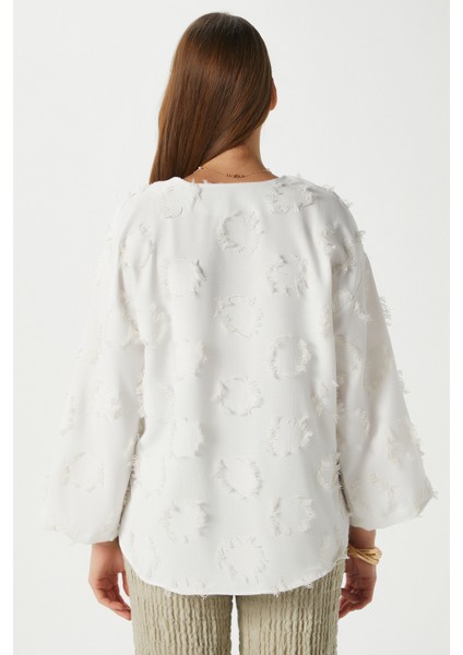Kadın Harmony Bağcıklı Ekru Kimono Gömlek