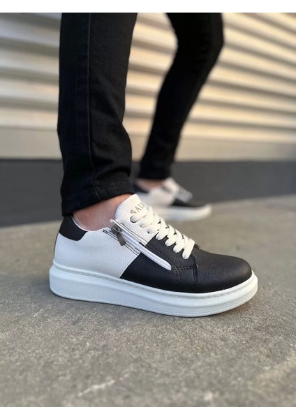 JY155 Warrior Bağcıklı ve Fermuarlı Cilt Erkek Günlük Sneaker Ayakkabı Cbt - Beyaz/siyah