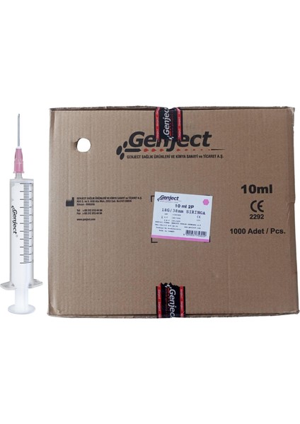 - 10 ml 2parça Pembe Iğneli Enjektör Veteriner - 1000 Adet