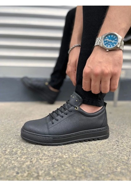 JY152 Cool Bağcıklı Cilt Erkek Günlük Spor Klasik Ayakkabı Cst - Siyah