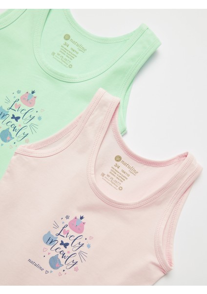 Kız Çocuk Organik Pamuklu Likralı Atlet Lovely Meowly 2'li Paket