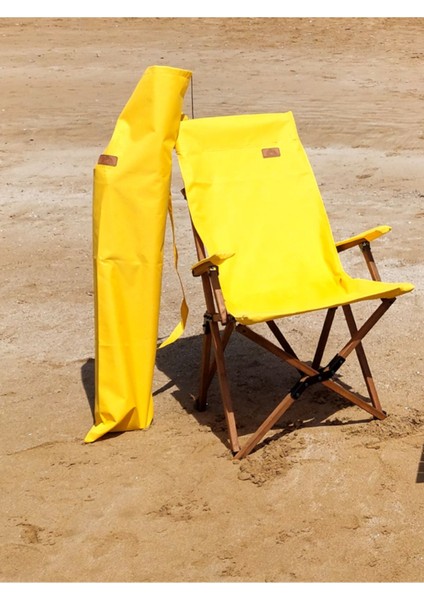 Ahşap - Kollu Katlanır Kamp Sandalyesi - Koyu Ceviz Iskelet - Sarı Kılıf - Sarı Çanta indirimleri