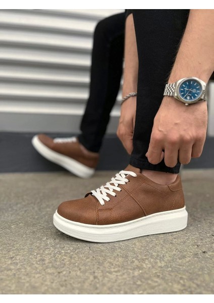 JY151 Boost Bağcıklı Cilt Erkek Günlük Sneaker Ayakkabı Cbt - Taba