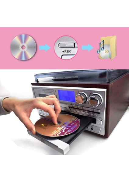 Knstar 2+1 Amfi Çıkışlı Müzik Merkezi Fm Radyo Pikap CD Player Kasetçalar Bluetooth USB Mp3 Çalar