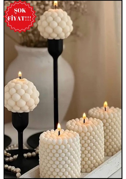 3'lü Lüks Pearl Bubble Mum - Silindir Şıklığı Vanilya Kokulu
