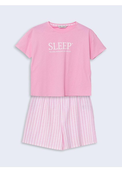 Lcw Young Bisiklet Yaka Baskılı Kadın Şortlu Pijama Takımı (S5) indirimleri