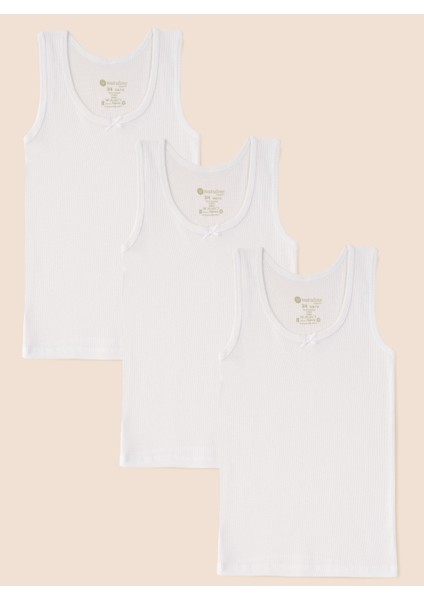 Kız Çocuk 3'lü Paket Organik Pamuklu Kaşkorse Atlet Düz Desenli Rahat ve Nefes Alabilir