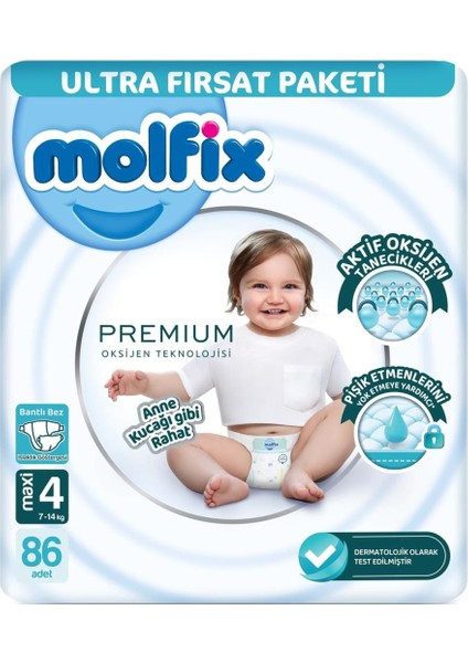 Molfix Premium Bebek Bezi Ultra Fırsat Paketi 4 Beden 7-14 kg 86 Adet