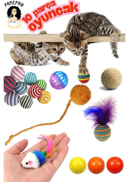 Luxury Sarma Topu+3'lü Renklitop+Oyun Topu Tüylü+Ipli Top+Tüylü Fare+Çıngıraklı Top+Gökkuşağı Top+Hasır Top 1 Adet