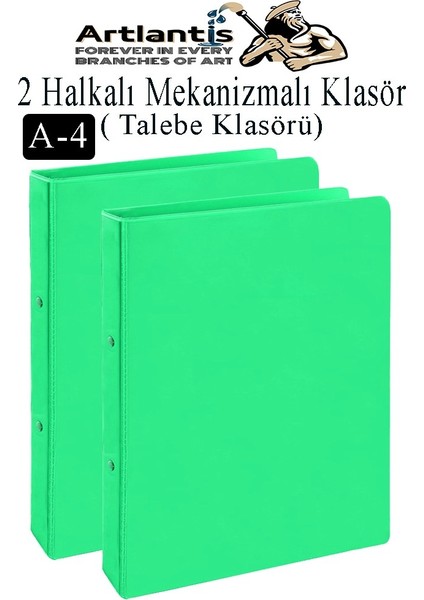 Açık Yeşil 2 Halkalı Klasör 2 Adet A4 Pvc Öğrenci ve Ofis Tipi Evrak Sunum Talebe Büro Klasörü Iç Cepli Otomatik Mekaniz