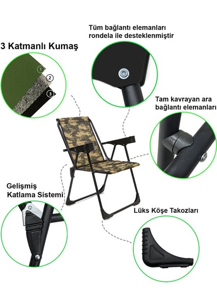 Silva 2 Adet Kamp Sandalyesi Bardaklıklı Lüks Piknik Sandalye Kamuflaj + Katlanır Mdf Masa fiyatları