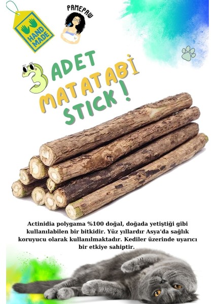 Luxury Matatabi - Stick (12 cm 3'lü) Diş Temizlemeye ve Stres Gidermeye cı Doğal Oyuncak 1 Adet