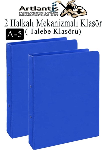 Mavi 2 Halkalı Klasör 2 Adet A5 Pvc Öğrenci ve Ofis Tipi Evrak Sunum Talebe Büro Klasörü Iç Cepli Otomatik Mekanizmalı