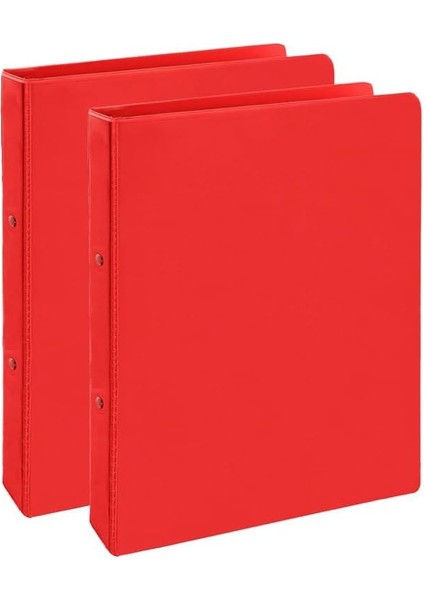 Kırmızı 4 Halkalı Klasör 2 Adet A5 Pvc Öğrenci ve Ofis Tipi Evrak Sunum Büro Klasörü Iç Cepli Otomatik Mekanizmalı Büro