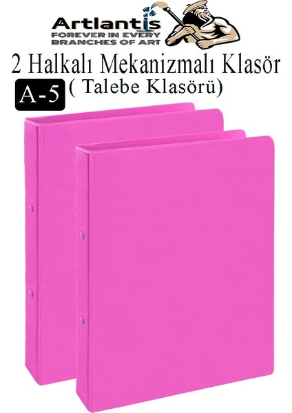 Pembe 2 Halkalı Klasör 2 Adet A5 Pvc Öğrenci ve Ofis Tipi Evrak Sunum Talebe Büro Klasörü Iç Cepli Otomatik Mekanizlı