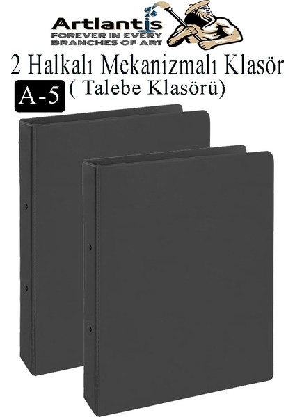 Siyah 2 Halkalı Klasör 2 Adet A5 Pvc Öğrenci ve Ofis Tipi Evrak Sunum Talebe Büro Klasörü Iç Cepli Otomatik Mekanizmalı