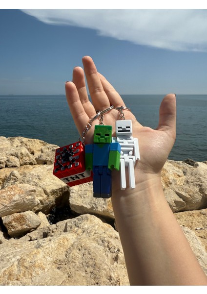Minecraft Temalı 3'lü Anahtarlık Seti – Zombi, Iskelet ve Tnt Figürleri