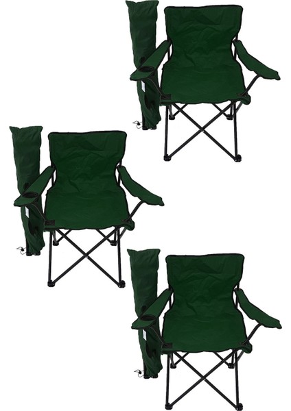 3'Lü Kamp Sandalyesi Piknik Sandalyesi Katlanır Sandalye Taşıma Çantalı Kamp Sandalyesi Yeşil