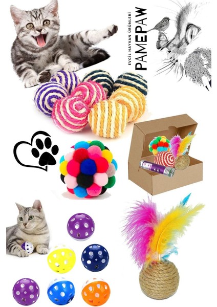 Luxury Kedi Sarma Top , Ponpon Top , Tüylü Top ve Çıngıraklı Top Seti 1 Adet