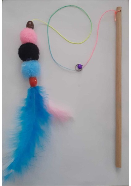 Luxury Özel Tüylü Zilli Funny Plastik Saplı Kedi Oyuncağı Oltası 50 cm 1 Adet