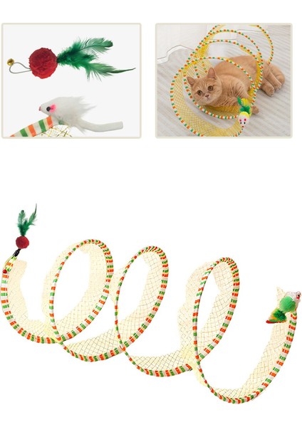 Luxury Spiral Kedi Tüneli Oyuncağı - Katlanabilir, Esnek, Fare ve Top Oyuncaklı 1 Adet Sarı 1 Adet