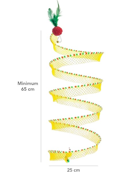 Luxury Spiral Kedi Tüneli Oyuncağı - Katlanabilir, Esnek, Fare ve Top Oyuncaklı 1 Adet Sarı 1 Adet