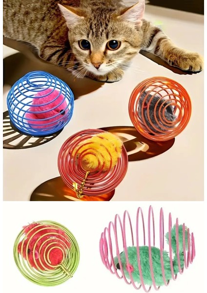 Luxury Eğlenceli Metal Spiral Top, Fare Figürlü Zıplayan Kedi Oyuncağı 1 Adet