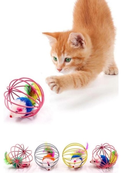 Luxury Metal Kafesli Pelüş Fareli Kedi Köpek Oyuncağı 6 cm 1 Adet