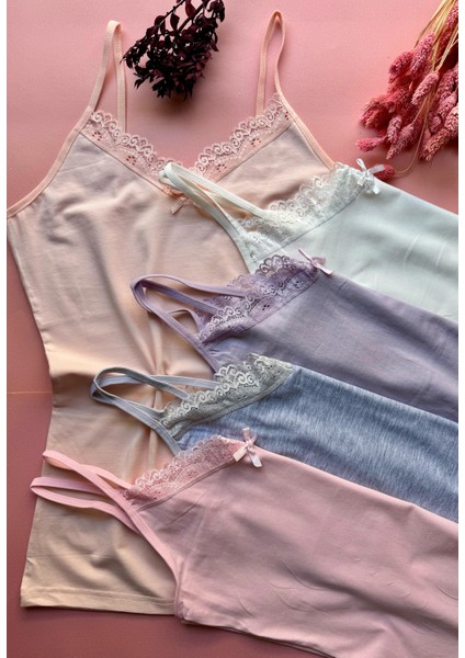 Pure Belle 4 Lü Dantelli Pamuklu V Yaka Kadın Atlet Şıklık ve Konforun Zarif Buluşması fiyatları